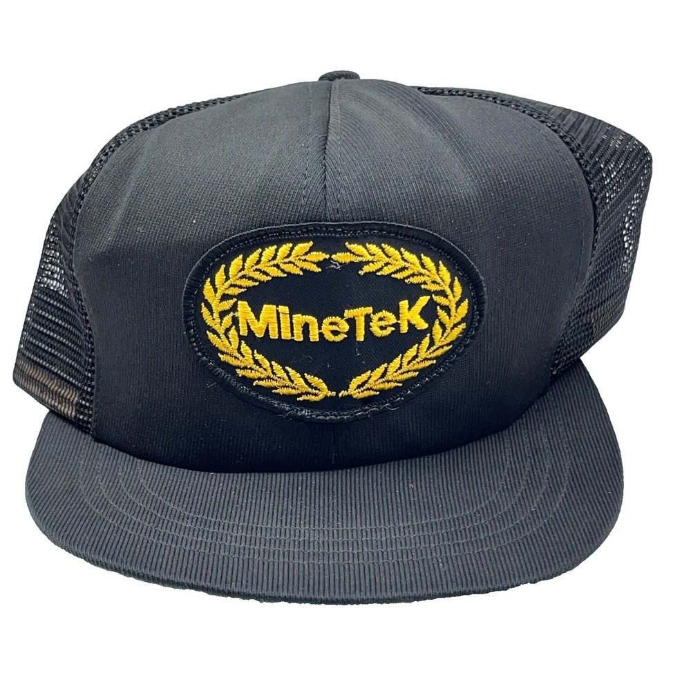 Vintage Mine Tek Hat Cap SnapBack Patch Farm 80s USA Coal Mining Miner Black